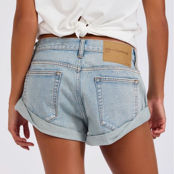 $110 One Teaspoon Bandits Low Waist Denim Shorts Hendrixe Blue Sz 22 - Picture 5 of 11